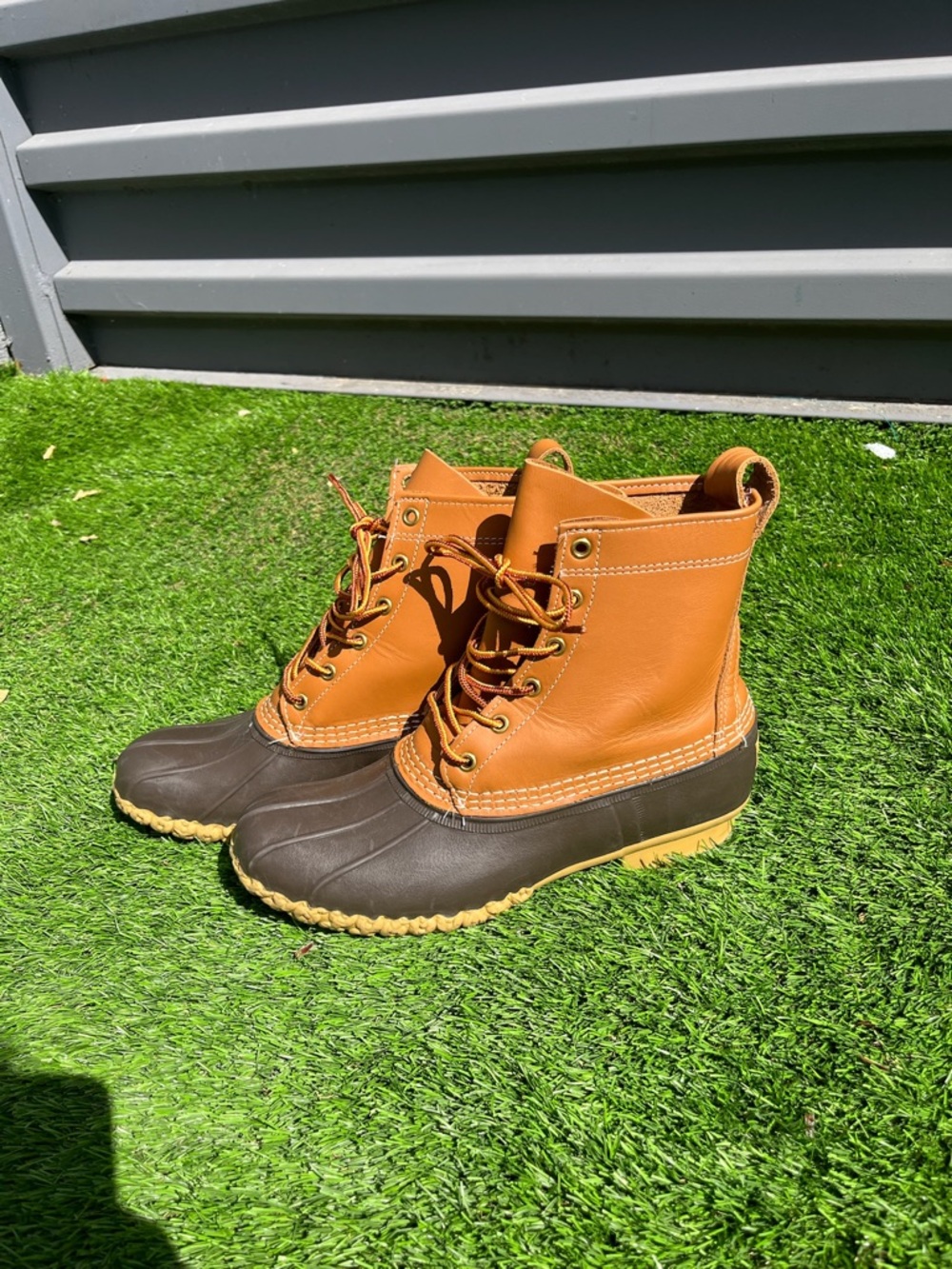 L.L. Bean Two-Tone Brown and Tan Lace-Up Duck Boots